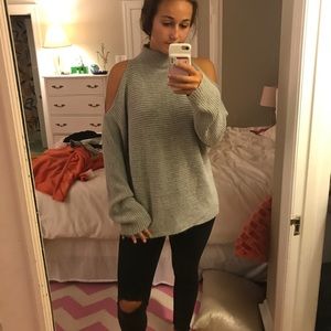 Grey Sweater with Shoulder Cutouts
